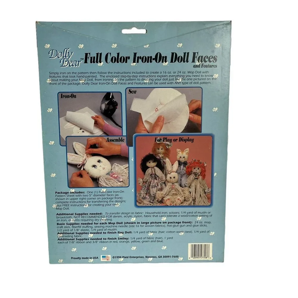 Dolly Dear Full Color Iron On Doll Faces 57708 Smiley & Rag Doll‎ NOS